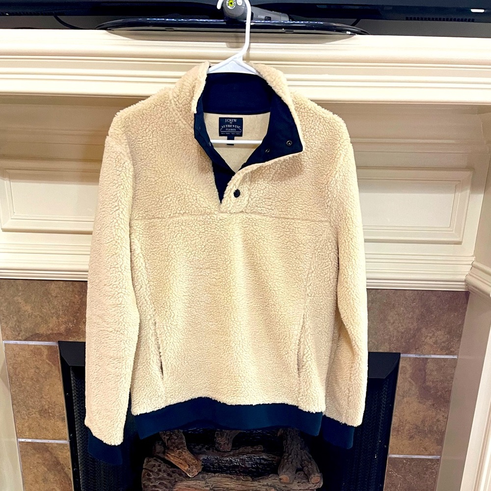 J. Crew Fleece Pullover Natural/Navy Sz Small